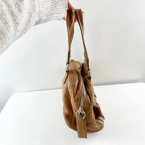 Michael Kors Leather Satchel Bowler Purse Handbag Bag Brown Cognac - Picture 6 of 9